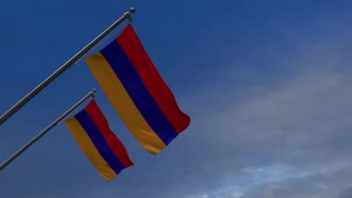 Videohive - Armenia Flags In The Blue Sky - 2K - 34343150 - 34343150