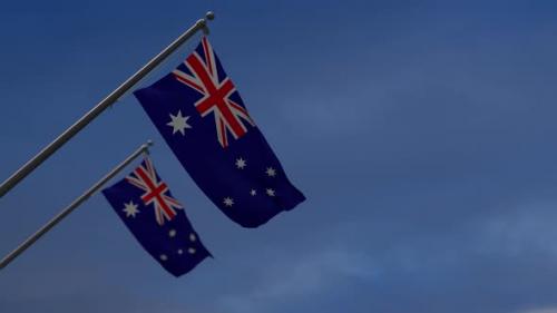 Videohive - Australia Flags In The Blue Sky - 2K - 34343152 - 34343152