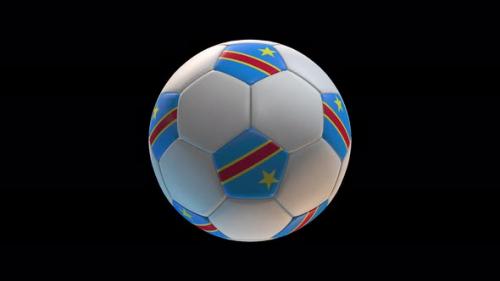 Videohive - Soccer ball with flag Congo DR, on black background loop alpha - 34344081 - 34344081