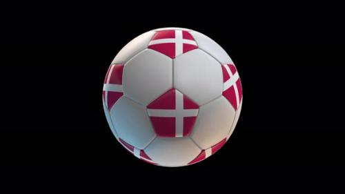 Videohive - Soccer ball with flag Denmark, on black background loop alpha - 34344089 - 34344089