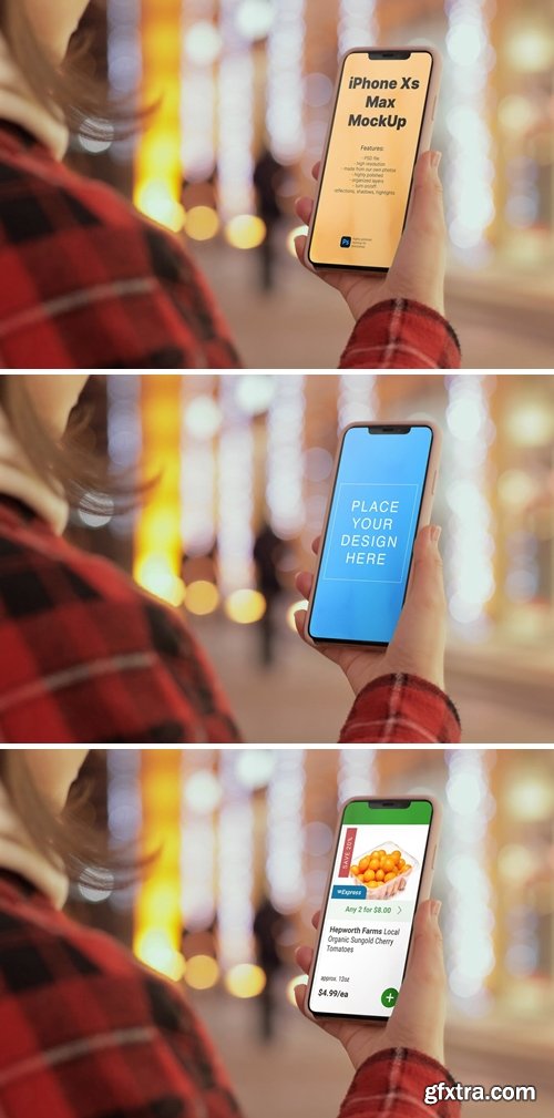 Mockup template: iPhone Xs on the evening street