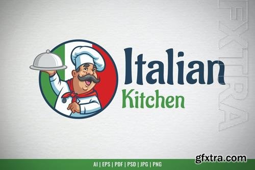 Cartoon Happy Italian Chef Logo