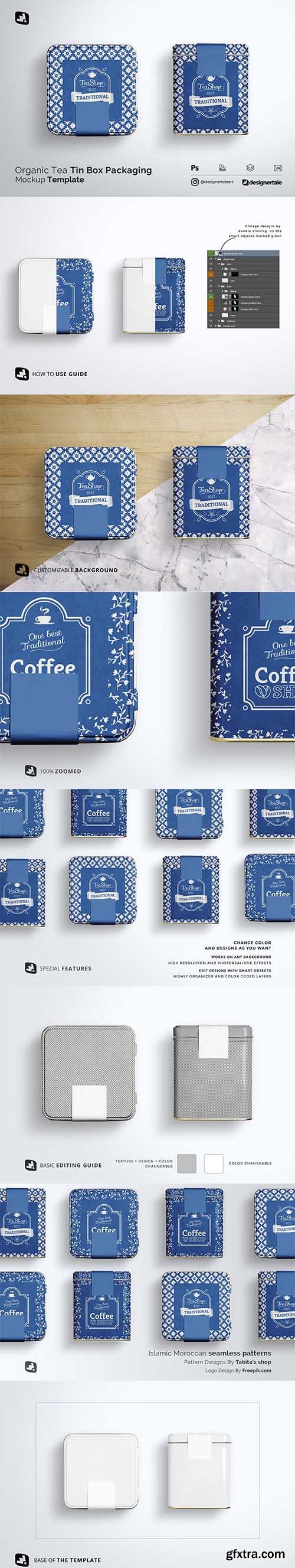 CreativeMarket - Organic Tea Tin Box Packaging Mockup 5340759