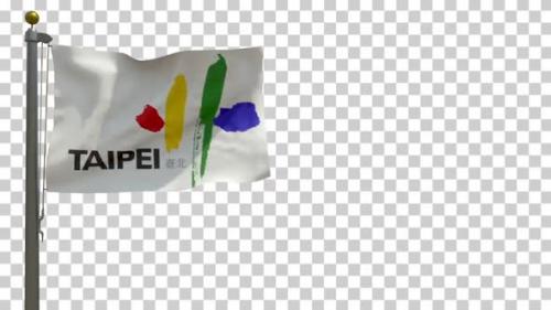 Videohive - Taipei City Flag (Taiwan) on Flagpole with Alpha Channel - 4K - 34341148 - 34341148