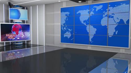 Videohive - Virtual News Studio Set Green Screen Background Loop 4k - 34345421 - 34345421