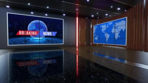 Videohive - Virtual News Studio Set Green Screen Background Loop 4k - 34345463 - 34345463