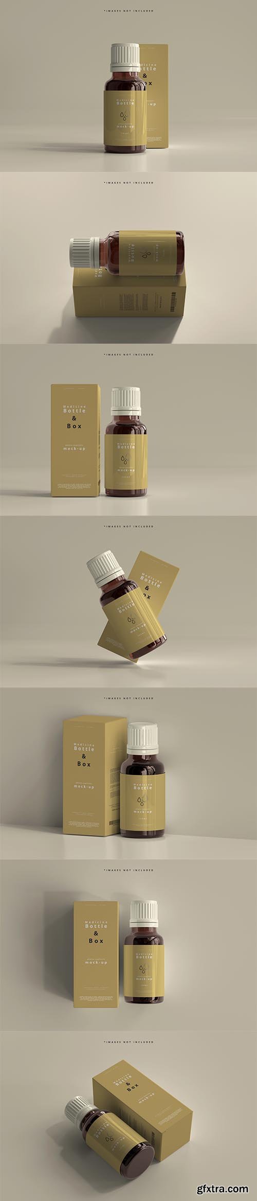 Amber glass medicine bottle and box mockup