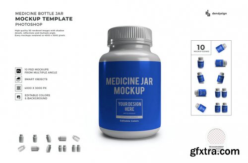 Medicine Plastic Bottle Jar Mockup Template Set