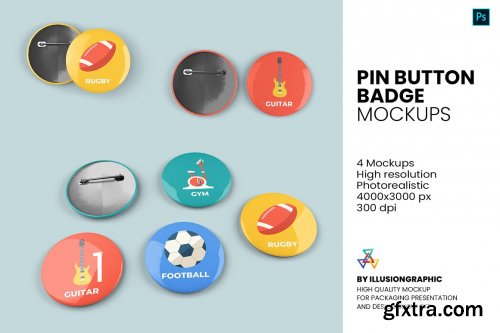 CreativeMarket - Pin Button Badge Mockup - 4 Views 5672634