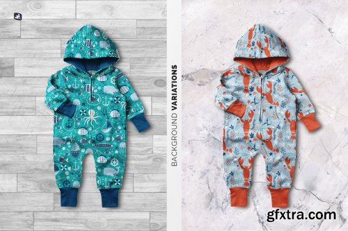 CreativeMarket - Baby Hoodie Jumpsuit Mockup 6231738