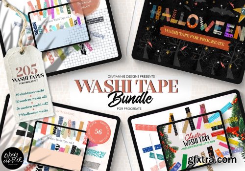 CreativeMarket - 205 Washi Tape Bundle for Procreate 5489982