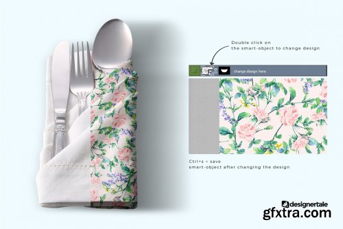 CreativeMarket - Folded Napkin With Utensils Mockup 6195343