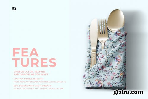 CreativeMarket - Folded Napkin With Utensils Mockup 6195343