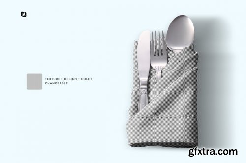 CreativeMarket - Folded Napkin With Utensils Mockup 6195343