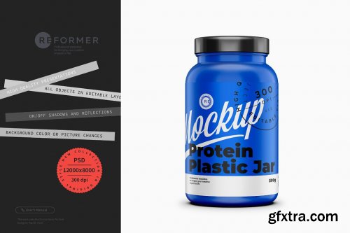 CreativeMarket - Glossy Protein Jar Mockup 250g 6488854