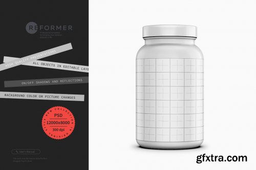 CreativeMarket - Glossy Protein Jar Mockup 250g 6488854