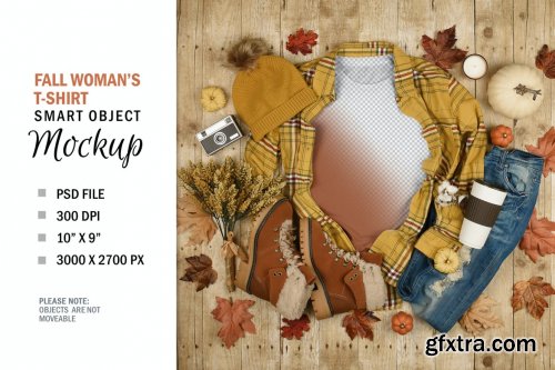 Girl's Rustic Fall T-Shirt Mockup Flatlay Top View