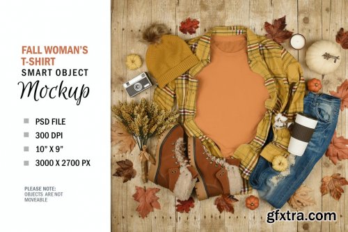 Girl's Rustic Fall T-Shirt Mockup Flatlay Top View