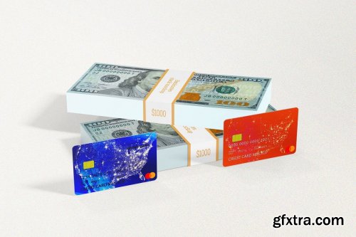 Credit Card With Banknotes Stack Mockups