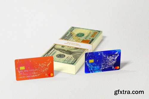 Credit Card With Banknotes Stack Mockups