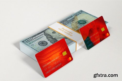 Credit Card With Banknotes Stack Mockups