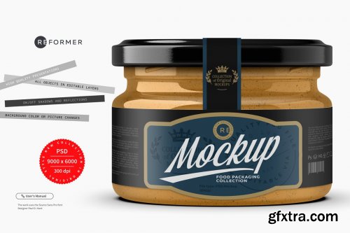 CreativeMarket - Glass Jar with Peanut Butter Mockup 5967700