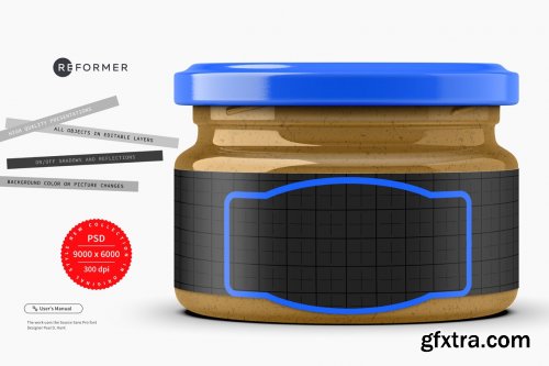 CreativeMarket - Glass Jar with Peanut Butter Mockup 5967700