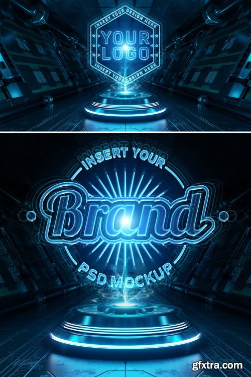 Neon Style Logo Projector in Futuristic Interior Mockup