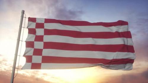 Videohive - Bremen Flag Germany Waving in the Wind Sky and Sun Background - 34507165 - 34507165