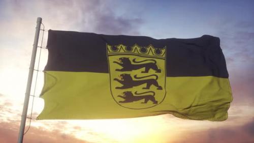 Videohive - BadenWurttemberg Flag Germany Waving in the Wind Sky and Sun Background - 34507216 - 34507216