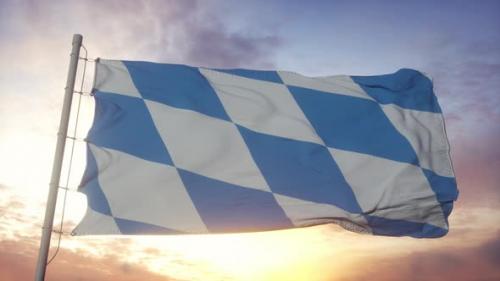 Videohive - Bavaria Flag Germany Waving in the Wind Sky and Sun Background - 34507224 - 34507224