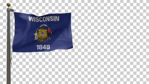 Videohive - Wisconsin State Flag (USA) on Flagpole with Alpha Channel - 4K - 34508328 - 34508328