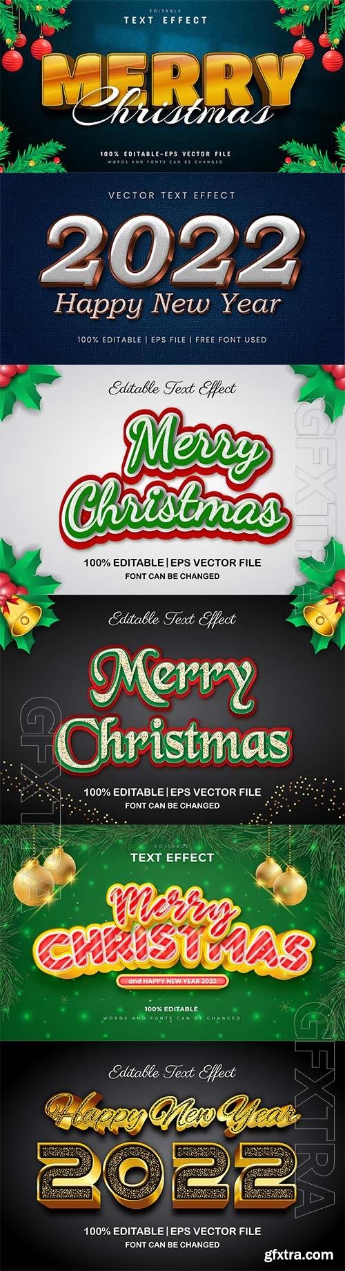 Merry christmas and happy new year 2022 editable vector text effects vol 11