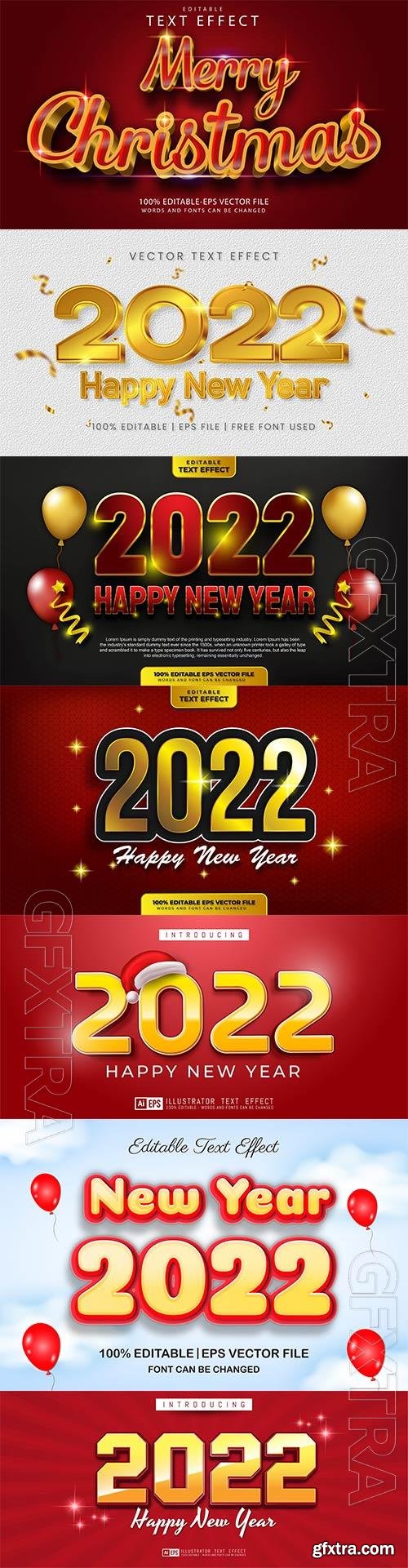 Merry christmas and happy new year 2022 editable vector text effects vol 10