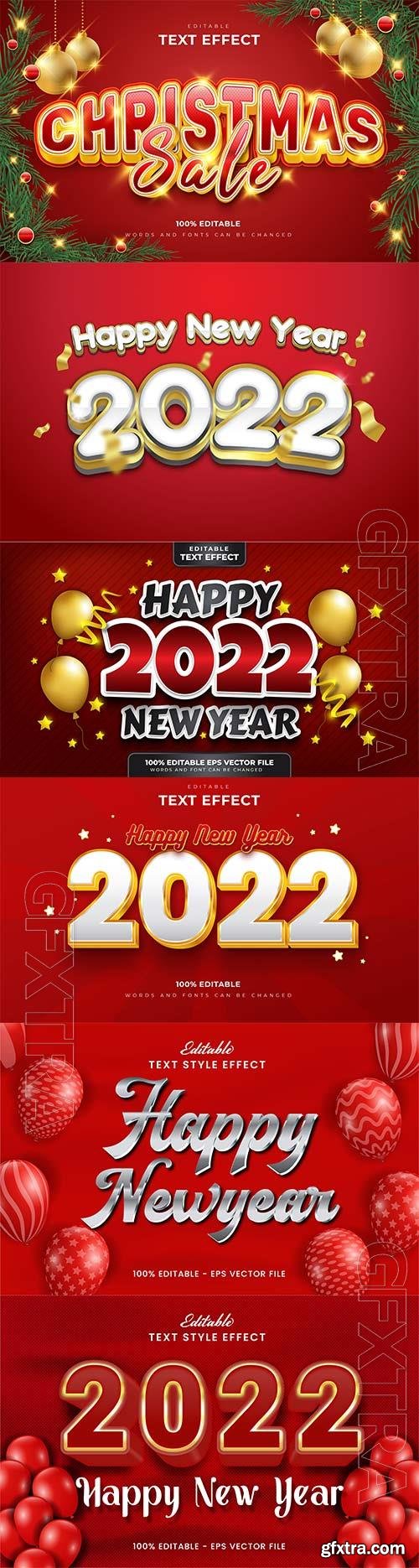 Merry christmas and happy new year 2022 editable vector text effects vol 12