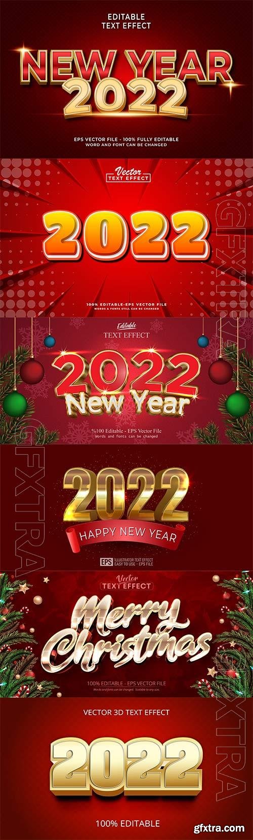 Merry christmas and happy new year 2022 editable vector text effects vol 3