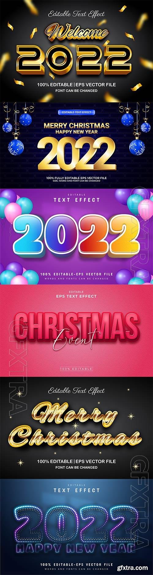 Merry christmas and happy new year 2022 editable vector text effects vol 7