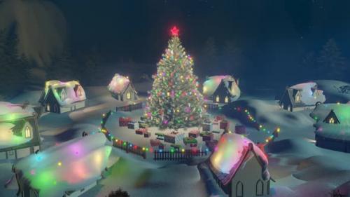 Videohive - 3d Rendering New Year and Christmas Concept Animation Tree with Colorful Lights - 34520133 - 34520133