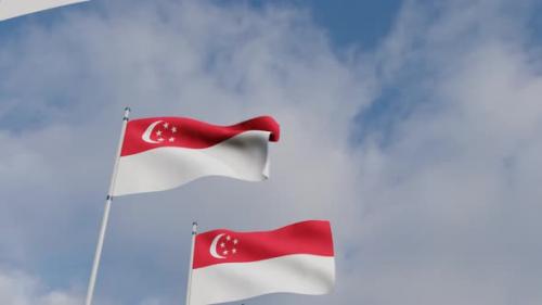 Videohive - Waving Flags Of The Singapore blue sky - 34507970 - 34507970