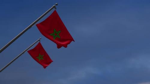 Videohive - Morocco Flags In The Blue Sky - 4K - 34522687 - 34522687