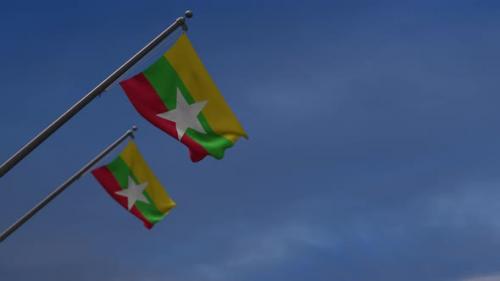 Videohive - Myanmar Flags In The Blue Sky - 4K - 34523040 - 34523040