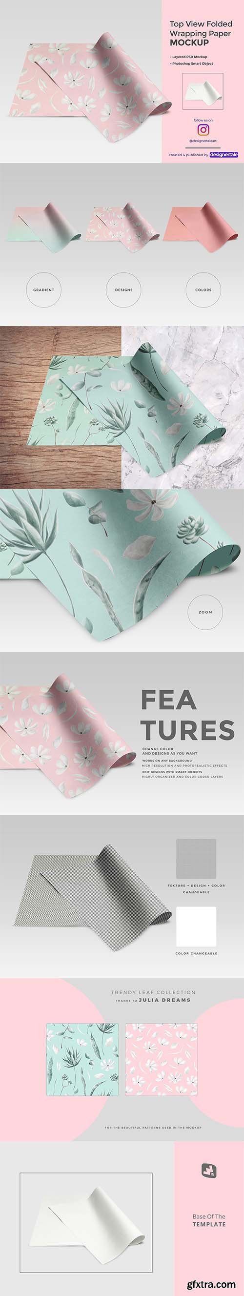 CreativeMarket - TopView Folded Wrapping Paper Mockup 4446099