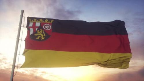 Videohive - RhinelandPalatinate Flag Germany Waving in the Wind Sky and Sun Background - 34524897 - 34524897