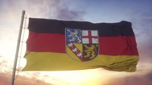 Videohive - Saarland Flag Germany Waving in the Wind Sky and Sun Background - 34524915 - 34524915