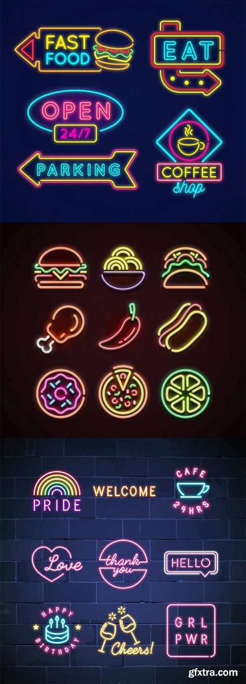 Colorful Advertising Neon Signs - Vector Elements