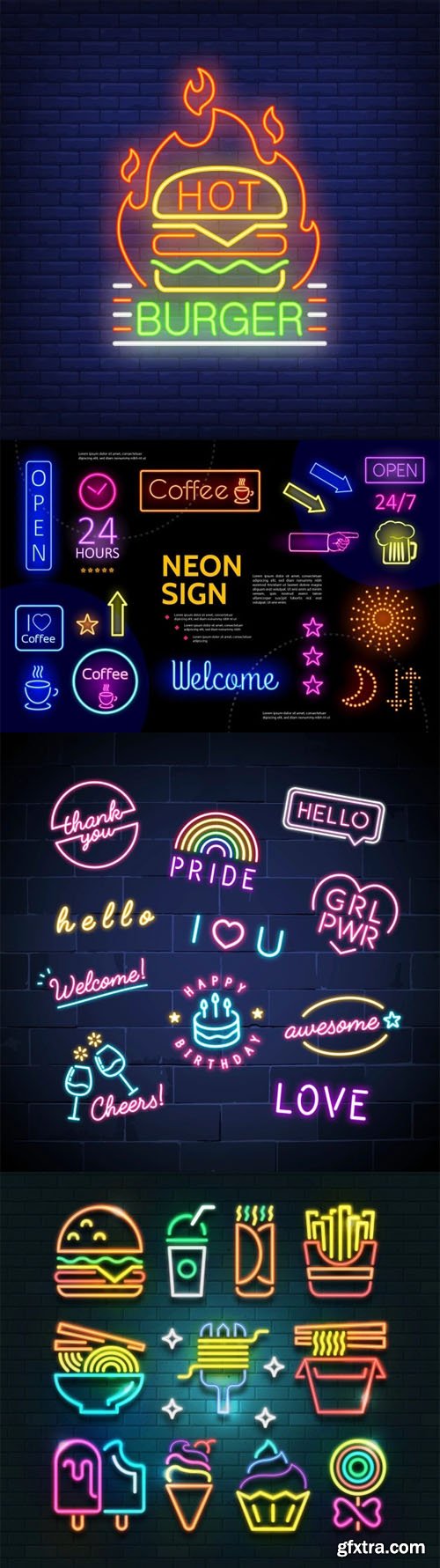 Colorful Advertising Neon Signs - Vector Elements