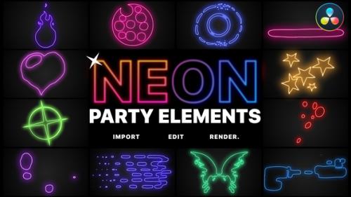 Videohive - Neon Party Elements | DaVinci Resolve - 34503169 - 34503169