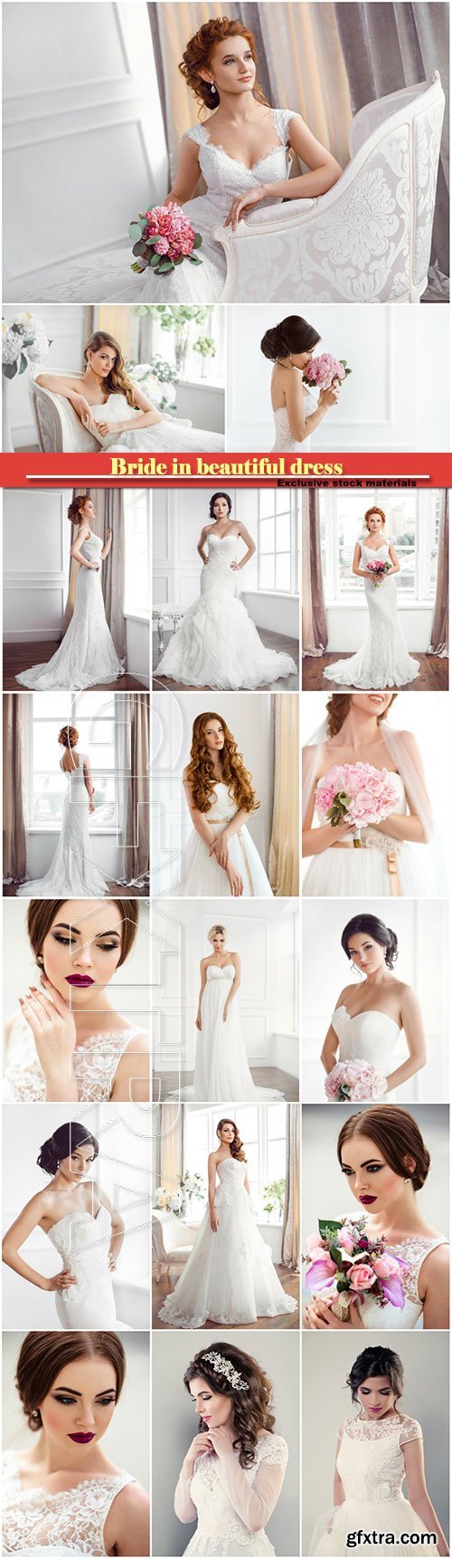 Bride in beautiful dress, trendy wedding style shot