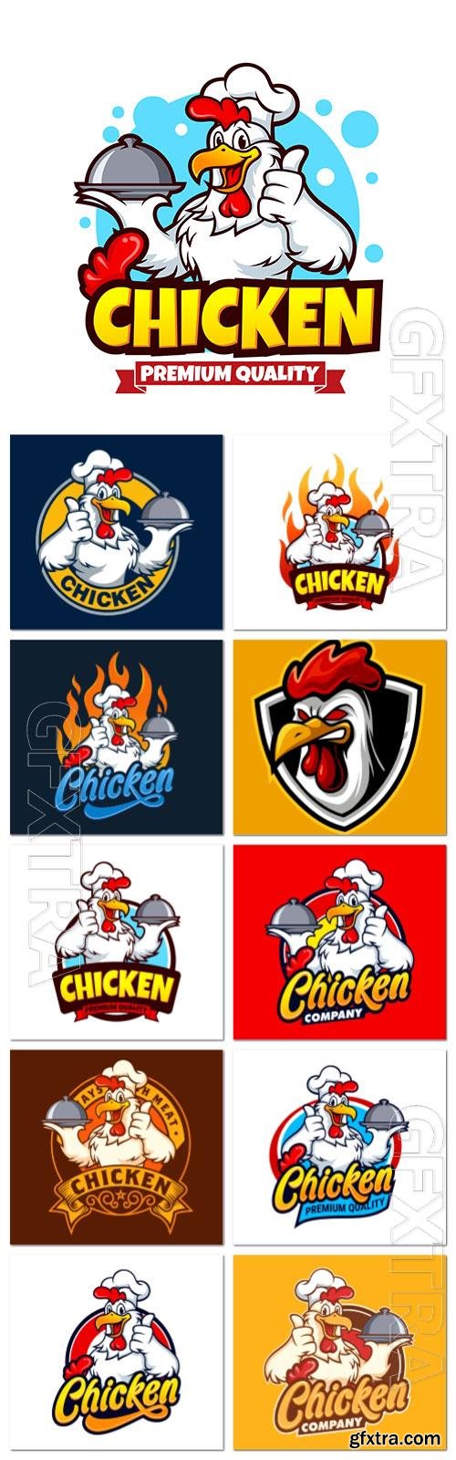 Chicken mascot logo design vector template premium vector