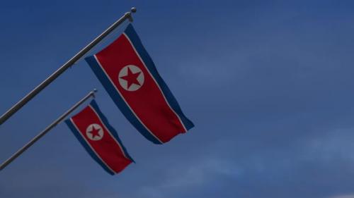 Videohive - North Korea Flags In The Blue Sky - 2K - 34538379 - 34538379